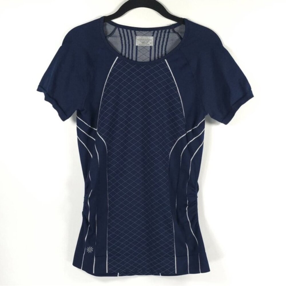 ATHLETA PORTUGAL🇵🇹MADE Finish Fast Line Tee Navy/White‎ Active Pop MEDIUM
